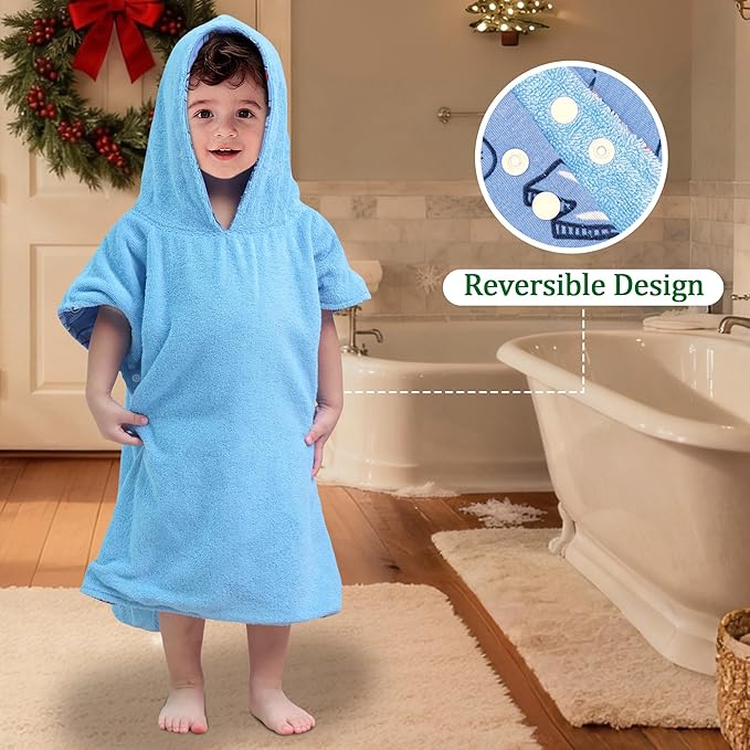 VOOVA & MOVAS Double-Layered Thick Baby Hooded Towel Poncho (2-4 Years, 20x21 Inches) | Ultra Soft & Absorbent Cotton Toddler Bath Towel for Swimming, Beach, Shower & Winter,Game