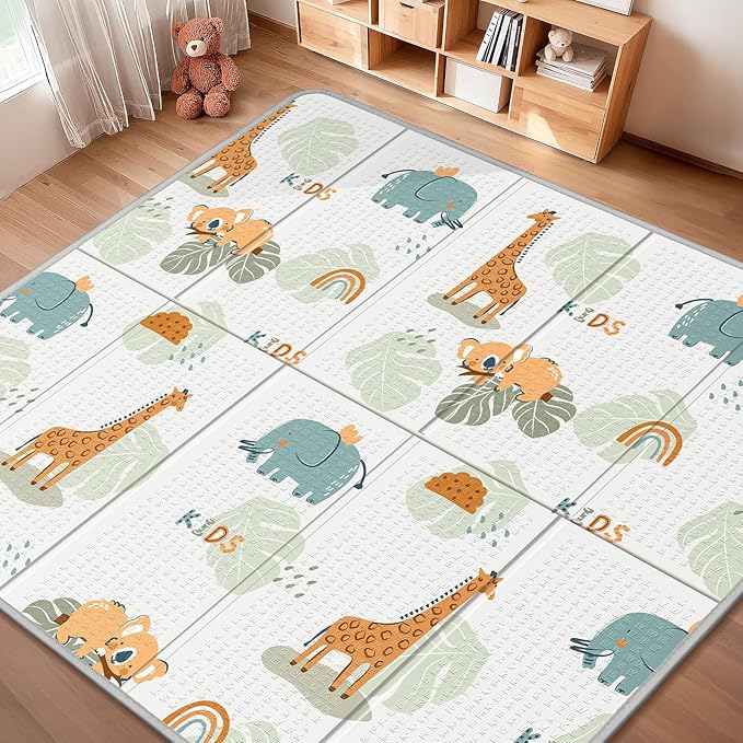 Foldable Baby Play Mat for Floor, PIGLOG 79x71 Extra Large Crawiling Play Mat for Babies, Waterproof & Portable Tummy Time and Non-Toxic Soft Foam Playmat for Infants, Toddlers