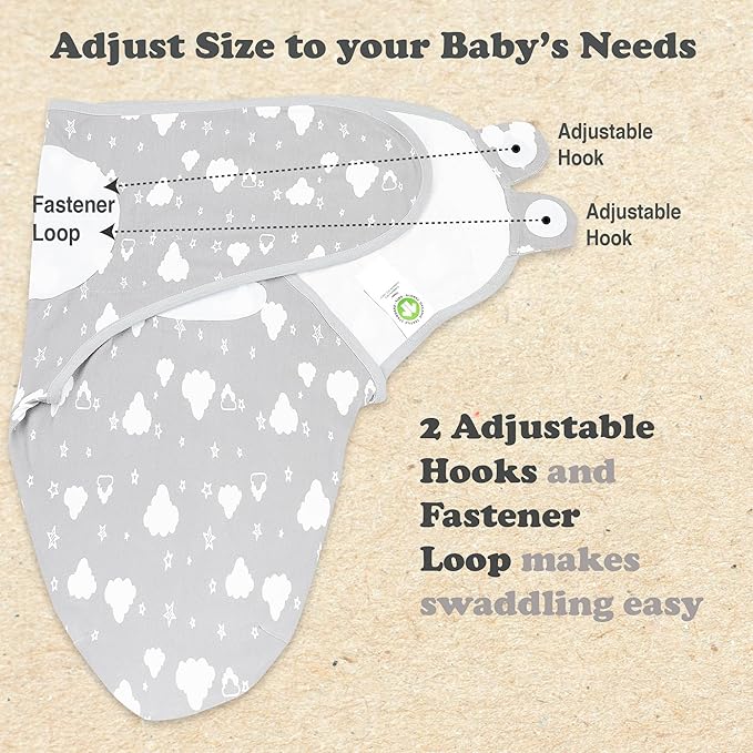Bublo Baby Swaddles for Newborns – 3-Pack Infant Swaddles 3-6 Months – Adjustable Swaddle Sleep Sack – Soft Organic Cotton Baby Wrap for Safe & Cozy Sleep (White Grey)
