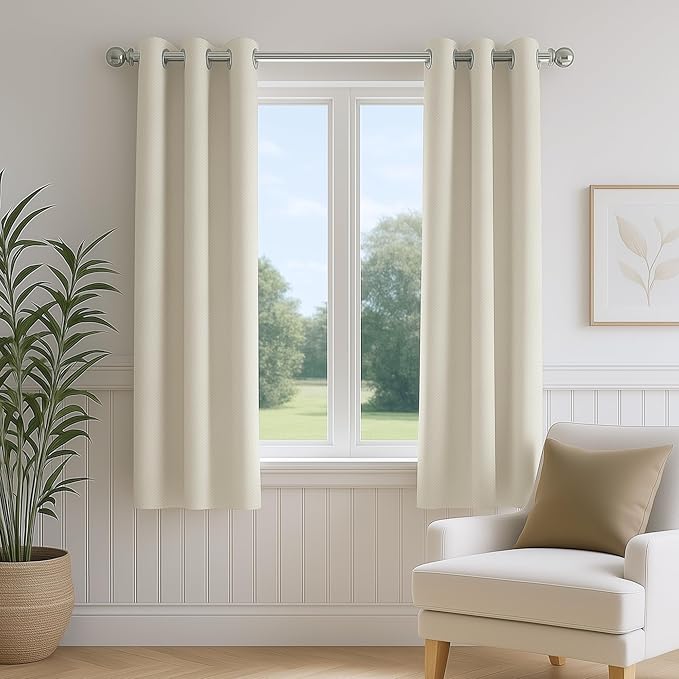 FMFUNCTEX 100% Blackout Curtains for Bedroom, Beige Curtains 63 Inches Long Textured Thermal Insulated Curtains for Living Room Drapes, Black Out Drapery Grommet Room Darkening 2 Panels,40" W x 63" L
