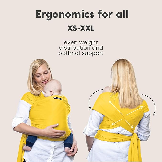 Cuddlebug Hands-Free Baby Carrier - Soft & Stretchy Wrap for Newborn to Toddler 7-35 lbs - One-Size-Fits-All Hip-Healthy Holder (Yellow)