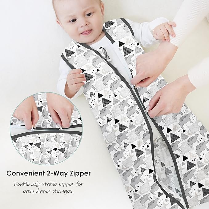 Cute Castle Baby Sleep Sack 18-24 Months - Lightweight 100% Cotton 2-Way Zipper TOG 0.5 Infant Wearable Blanket, Newborn Essentials Toddler Sleep Clothes, 3 Pack(Dark gray, Light gray, Bear)