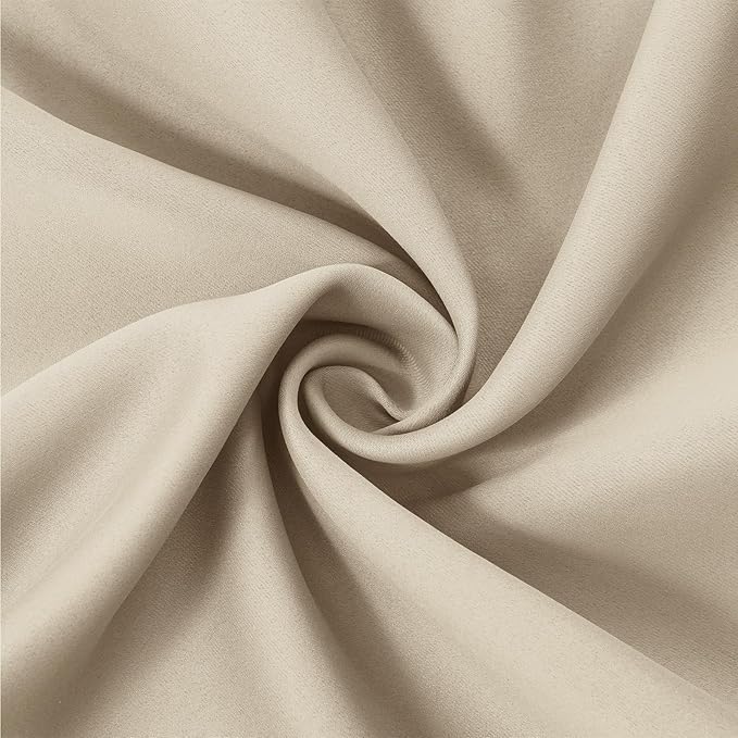 LEMOMO Blackout Curtains 52 x 63 Inch Light Beige Curtains 2 Panels Darkening Thermal Insulated Bedroom Curtains