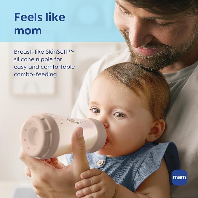 MAM Easy Start Anti-Colic Baby Bottles, Extra Slow Flow, Breastfeeding-Like Silicone Nipple Bottle, Reduces Colic, Gas, & Reflux, Easy-to-Clean, BPA-Free, Vented Baby Bottles for Newborns, 0-3 Months