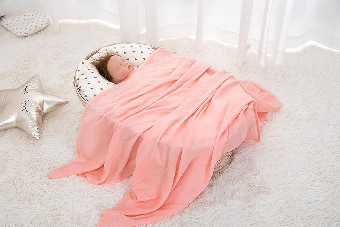 Muslin Swaddle Blankets for Baby Boys and Girls, 4-Pack Breathable and Skin-Friendly Receiving Blanket Wrap, Baby Essentials, Registry & Gift, 47 x 47 inches (Solid Serenity Rosy)