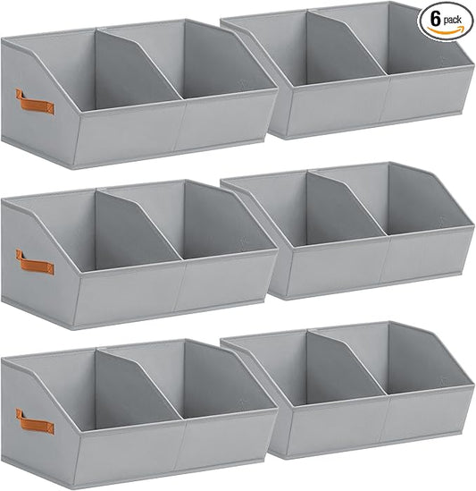 Closet Organizers and Storage Bins - 6 Pack Collapsible Divided Trapezoidal Cube Storage Bins Baskets For Organizing Clothes Blankets,Toys, Books, Towels(Light Grey)