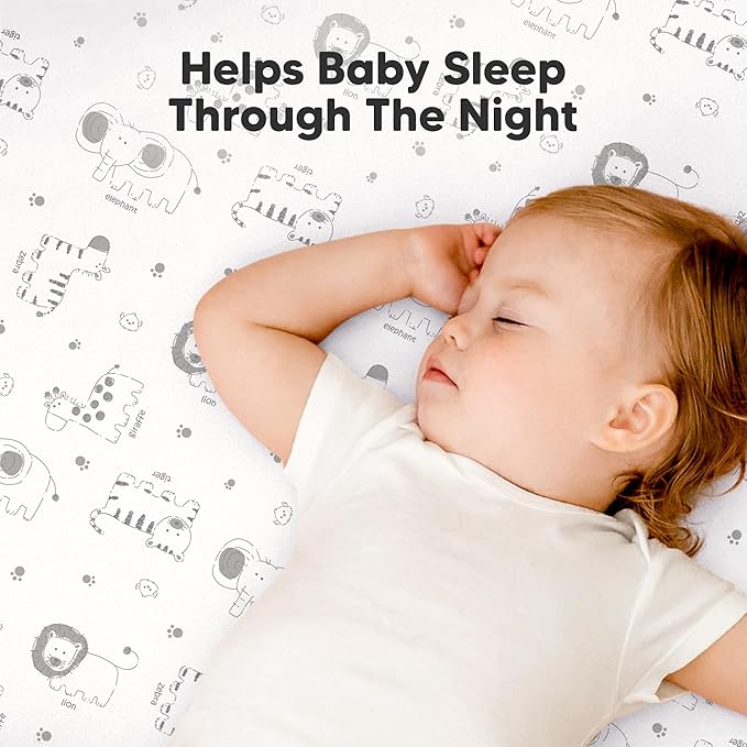 2 Pack and Play Sheets, Waterproof Mini Crib Sheets Fitted - 38x26 Organic Cotton Pack N Play Sheets for Graco Pack and Play Mattress, Playard Baby Crib Sheets,Neutral for Boy,Girl,Toddler(KeaSafari)