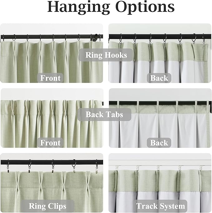 WEST LAKE Soft Green Pinch Pleated Full Blackout Curtain Panels 95 Inches Length,Linen Blended Drapes for Bedroom Living Room,Thermal Insulated Window Treatment,Back Tabs Hooks,40" Wx95 L(Pack of 2)