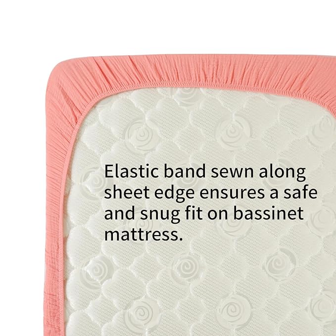Onacosht Muslin Bassinet Sheets 33" x 19" Compatible with Mika Micky, KoolaBaby (3 in 1), BabyBond, HARPPA and RICUTON Bedside Bassinet, 2 Pack for Baby Boy and Girl, Pink and Pastel Violet