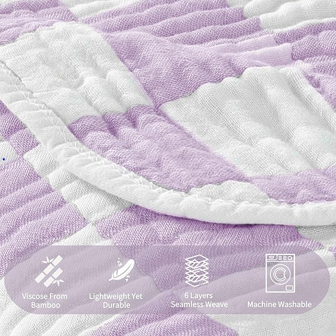 Ultra-Soft Muslin Toddler Hooded Towel - 55 x 28 Inches, Ideal for Bath & Beach, Suitable for Both Boys & Girls from Newborns to Toddlers（Lavender Check）