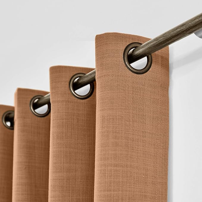 ChadMade 84W x 84L Inch Orange Faux Linen Curtain Drapes with Blackout Lining, Room Darkening Antique Bronze Grommet Curtain for Sliding Glass Door Patio Door Living Room (1 Panel)