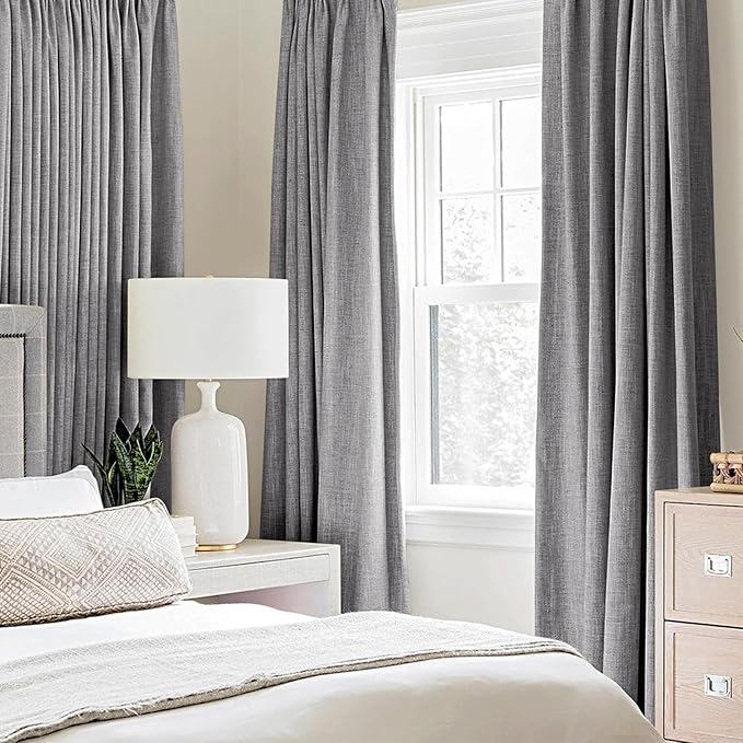 MIULEE Linen Blackout Curtains and Drapes 100% Room Darken Thermal Insulated Grommet Window Panels with Coating 2 PCs W 42 x L 90 inches Grey
