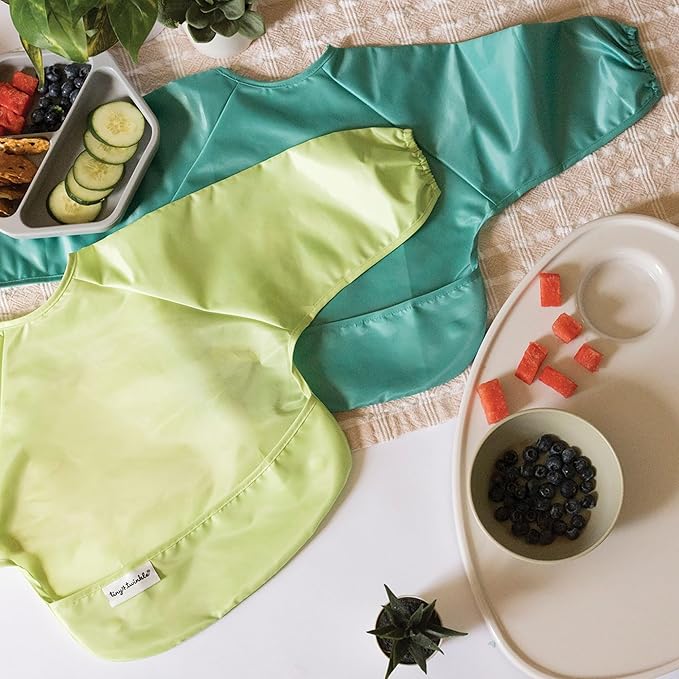 Tiny Twinkle Long Sleeve Bib for Babies & Toddlers | 2-Pack Waterproof Smock Bib for Eating | Machine Washable & Mess-Proof Feeding Essentials | Newborn Shower Gift (Rainforest,6–24M)