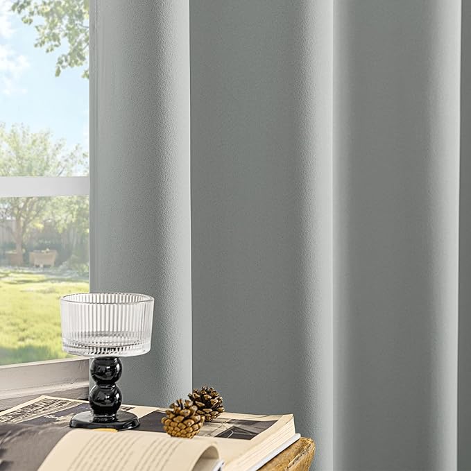 Beauoop Grey 100% Blackout Curtains 84 Inch Long 2 Panels for Bedroom Living Room Solid Room Darkening Thermal Insulated Soundproof Energy Saving Grommet Top Window Treatment Drapes,52x84 2 Set