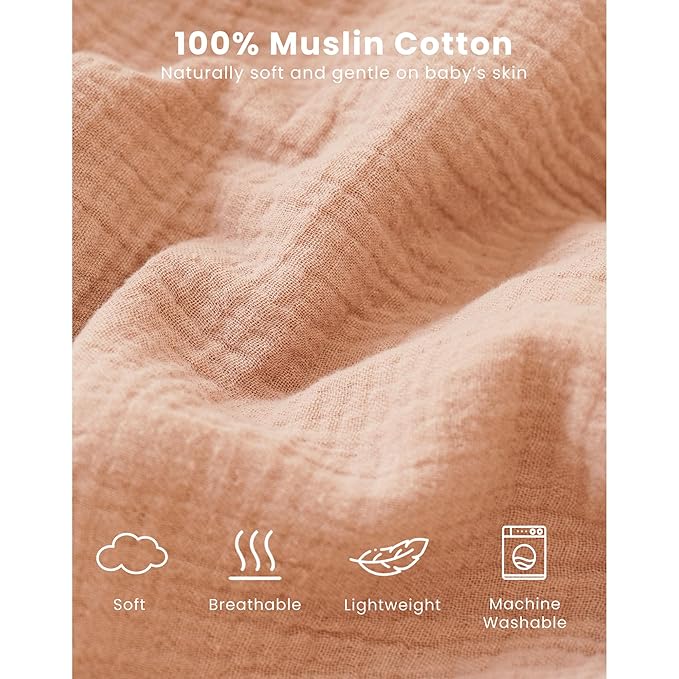 Konssy Muslin Baby Sleep Sack 6-12 Months 0.8 TOG, 2 Pack 100% Cotton Wearable Blanket for Babies, 2-Way Zipper Breathable Sleeping Sack Infant Toddler Essentials for Girls and Boys (Flourish, Toffee)