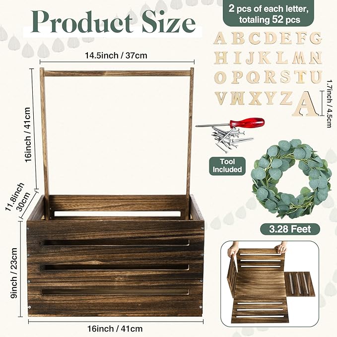 Barydat Wooden Baby Shower Crate Closet, Baby Basket with Handle, Personalized Basket Gifts, Easy Assembly Baskets for Newborn Boy Girl Welcome Gift for New Mom Parents(Dark Walnut)