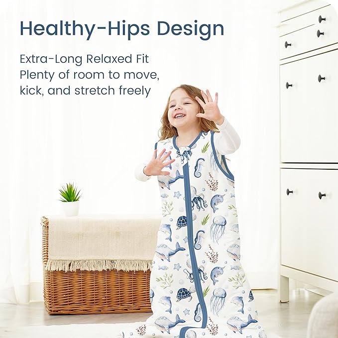 TOTBASIC 1.0 TOG Sleep Sack 6-12-15 Months, Ultra Soft Sleeping Bag, Premium Baby Wearable Blanket with 2-way Safe Zipper All Season Sleep Sack, 1 Pack(Ocean Animals)