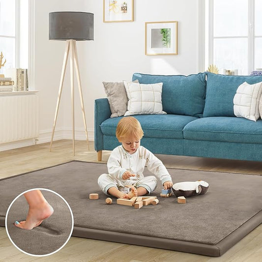 Baby Play Mat for Floor Tummy Time Mat Nursery Muscle Area Rug Playroom Rug Tatami 47"x47" Memory Foam 1.3" Thick Crawling For Babies,Toddlers, Infants, Kids,Floor(Brown)