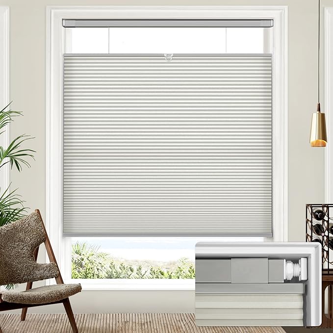 Lazblinds Upgraded Top Down Bottom Up (TDBU) Honeycomb Blinds, No Drill No Tools Easy Install Cordless Cellular Shades for Windows 25" W x 64" H, Dove Grey - Light Filtering