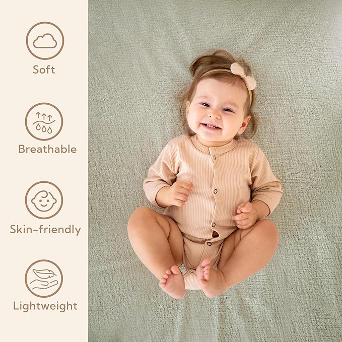 SOULFUL Muslin Crib Sheets for Boys Girls, 2 Pack Soft and Breathable Cotton Fitted Crib Sheets for Standard Crib Mattress (28"x 52", White & Mist Sage)
