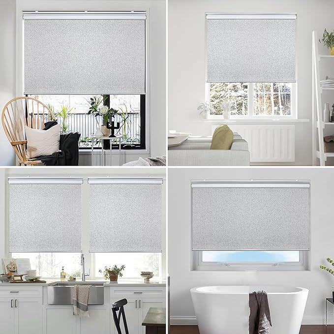 Homebox Cordless Blackout Roller Shades for Windows, 100% Room Darkening Blinds with Thermal Insulated Easy Install Spring System for Home, Living Room, Nursery (49" W x 72" H, Grey)