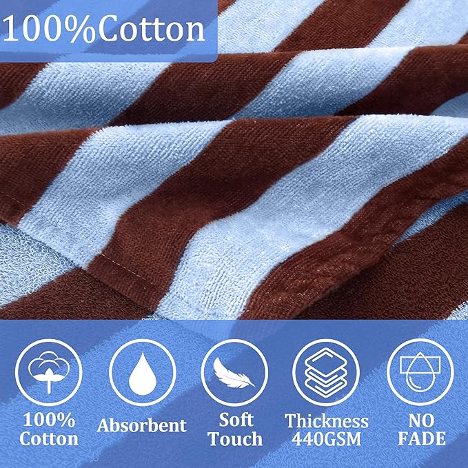 Toddler Bath Towels with Hood, Oversized (2-4Years,22"X22") Made from 100% Soft Cotton,Absorbent Hooded Poncho Towel for Baby Boy,Perfect for Pool | Swimming | Bath | Beach,Brown Blue Stripe