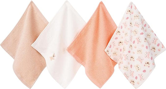 4 Pack Baby Washcloths 100% Cotton Soft and Absorbent Terry Wash Cloths for Sensitive Skin Face Hand Body Burp Rag Wipes Essentials for Newborns Infants Toddlers Girls Boys