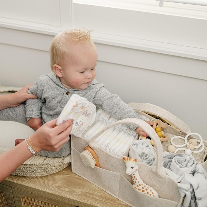 PUTSKA Baby Diaper Caddy Organizer - Nursery Storage Basket for Diaper Station, Baby Basket Shower Gift List and Registry Must-Have, Newborn Essentials, Nursery Decor for Boy or Girl-Mocha,Extra Large