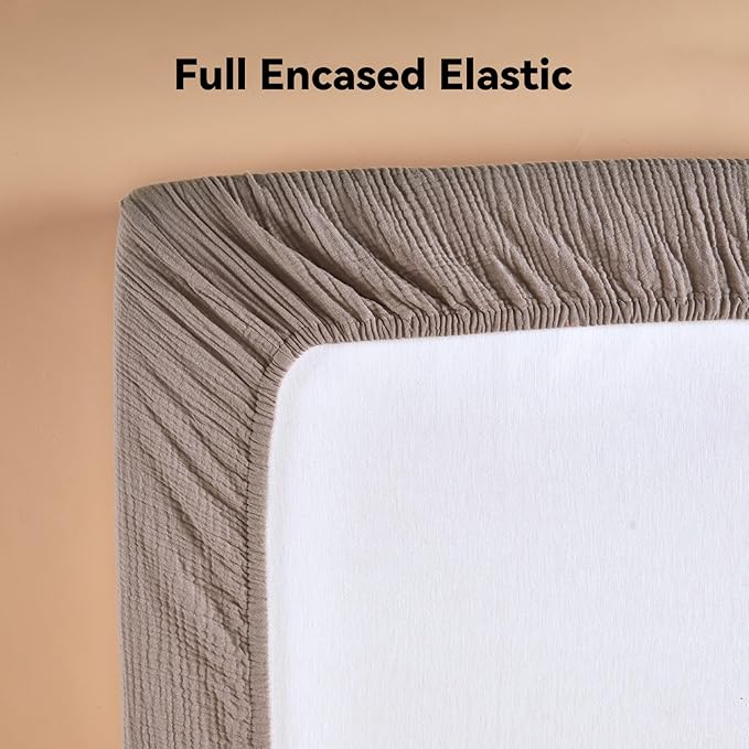 TILLYOU Muslin Mini Crib Sheets 2 Pack, Pack and Play Mattress Sheets Fitted for Pack N Play, 38 x 26 Sheet for Toddler, Grey Brown and Light Brown
