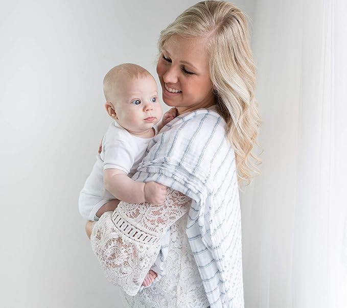 SwaddleDesigns Cotton Muslin Swaddle Blankets, Set of 4, Receiving Blankets for Baby Boys & Girls, Best Shower Gift, 46x46 inches, Denim Indigo