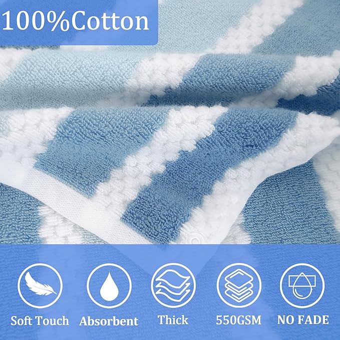 Big Kids Hooded Bath Towel(8-14 Years,64"X33") | Soft Quick Drying Absorbent 100%Cotton Thick Towel Wrap for Teens Boy/Girl | Versatile Beach, Pool, Swim & Bath Cover-Up | Blue Gray Stripe