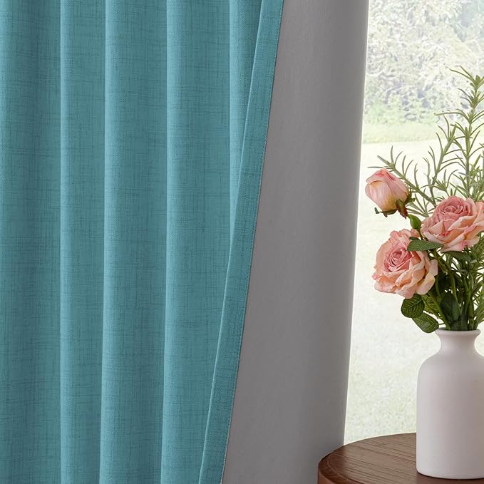 INOVADAY 100% Blackout Curtains for Bedroom, Black Out Curtains 84 Inch Long, Clip Rings Linen Blackout Drapes, Thermal Insulated Room Darkening for Living Room, 2 Panels - Teal,W50xL84