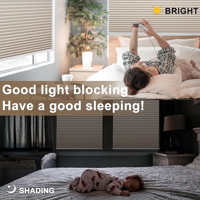 MYshade Cordless Blackout Cellular Shades, 1.5" Honeycomb Window Blinds for Bedroom & Nursery, Thermal Insulated, Noise Reducing, Privacy Shades, Inside or Outside Mount (35.5" W x 72" H, Beige)