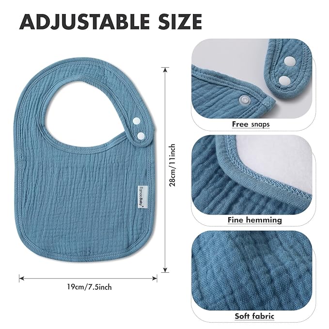 Muslin Bibs for Baby Boys Girls,Organic Muslin Baby Bib for Drooling and Teething,Soft Bandana Drool Bibs 5 Pack