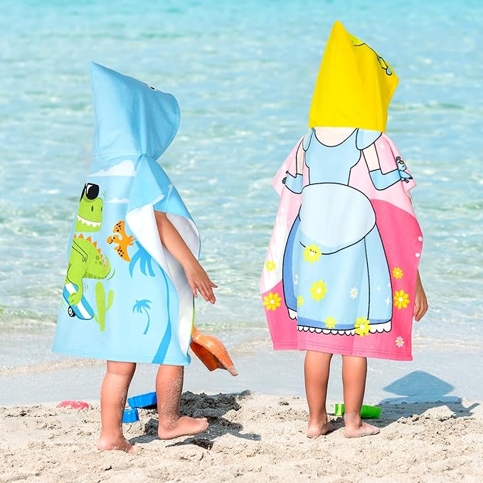 Hooded Kids Beach Towels - Toddler Bath Towel Girls Boys Swim Cover-ups for Ages 1 to 6 Kids Pool Towels Quick Dry Lightweight Soft Microfiber Poncho Towel 24x23(Skating Dino)