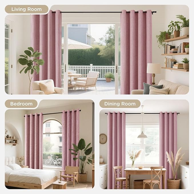 Joydeco Blackout Curtains 72 Inches Long 2 Panels Burg, Room Darkening Curtains for Bedroom, 100% Black Out Textured Thermal Drapes Privacy Protection 2 Panels Set(W52 x L72 Inch, Pink)