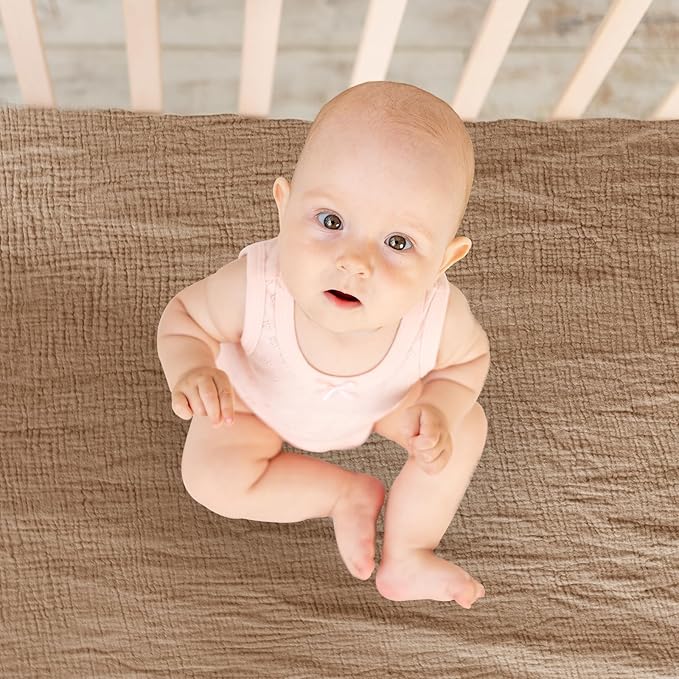 Ultra Soft Muslin Crib Sheets for Baby, Premium Breathable Organic Cotton Crib Fitted Sheet for 52’’x28’’Standard Crib and Toddler Mattress,Brown&Coffee