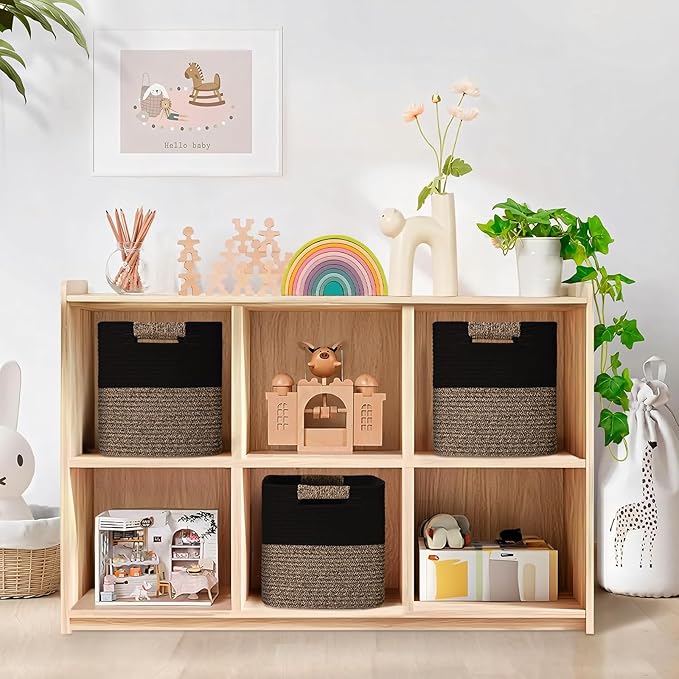 11 Inch Storage Cubes, 6 Pack Cube Storage Bins for Organizing, Cotton Rope Woven Baskets for Shelves, Bathroom, Kids Room, Closets, Baby Nursery
