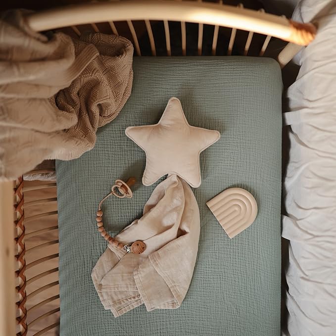 mushie Extra Soft Muslin Fitted Crib Sheet | 192 Thread Count | 28"x 52" (Roman Green)