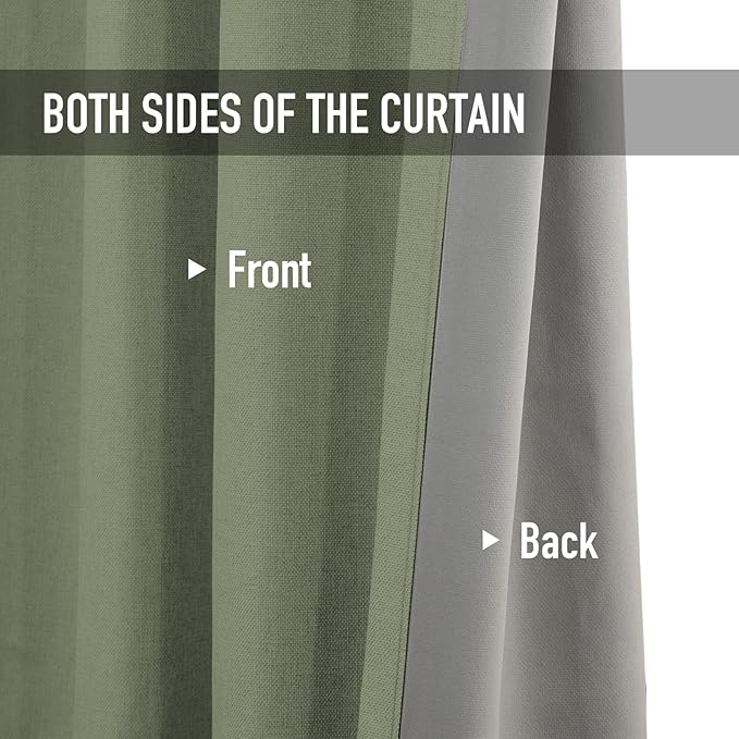 100% Blackout Shield Linen Blackout Curtains for Bedroom, Light Sage Grommet Curtains for Living Room, Thermal Insulated Room Darkening Drapes for Nursery, Boho Home Decor, 50" W x 108" L, 2 Panels