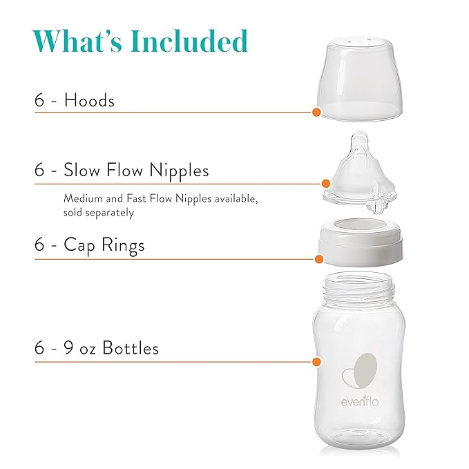 Evenflo Feeding Premium Proflo Venting Balance Plus Wide Neck Baby, Newborn and Infant Bottles - Helps Reduce Colic - 9 Ounce (Pack of 6)