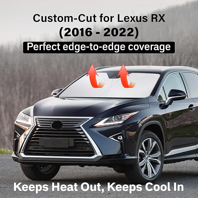EcoNour Windshield Sun Shade Compatible for Lexus RX 2016–2022 | SUV Front Window Sun Visor Protector | Foldable 4-Layer Sunshade | UV & Heat Blocking | Reduces Interior Heat
