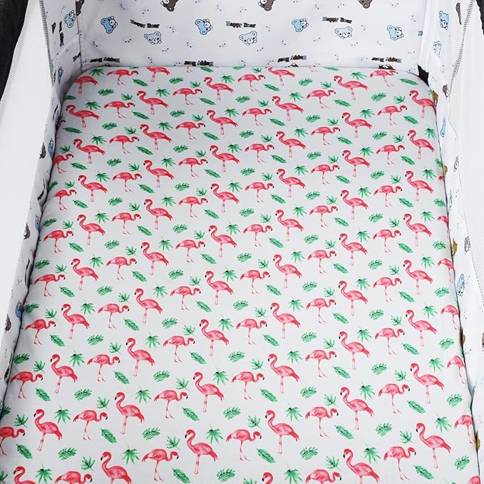 Tontukatu Changing Pad Cover Set 3 Pack Jersey Knit Ultra Soft for Baby Boys Girls Flamingo Elephant & Lion