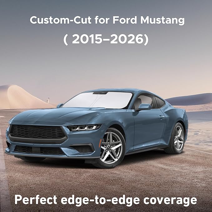 Econour Windshield Sunshade for Ford Mustang 2015-2024 2025 2026, Sun Visor for Front Windshield & Window Sun Shade Cover, UV Heat Blocker & Protector, Car Accessories