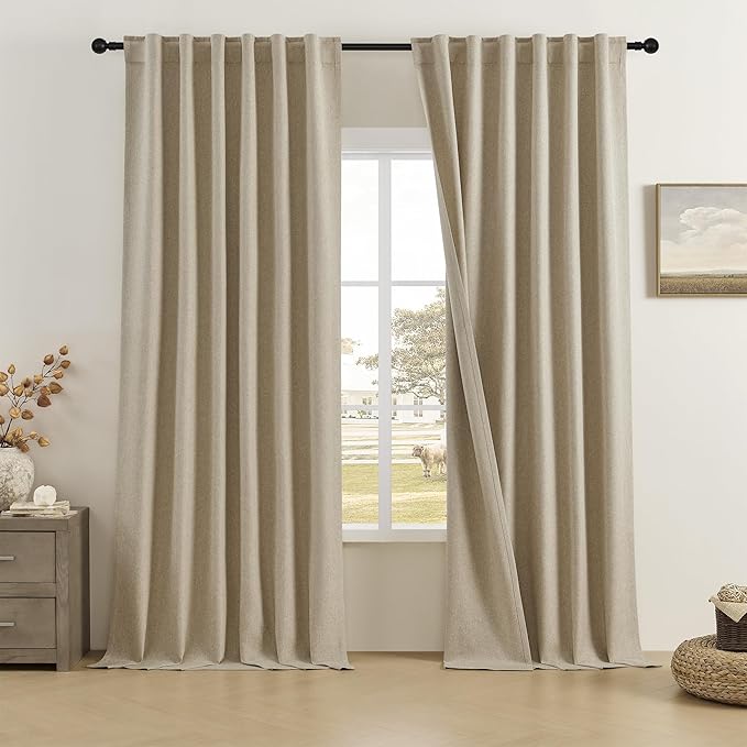 DUALIFE Extra Long Curtains 108 Inch for Bedroom 2 Panels Set - Back Tab/Rod Pocket Blackout Thermal Insulated Room Darkening Curtains for Living Room (52 x 108 Inches, 2 Panels,Taupe,9ft)