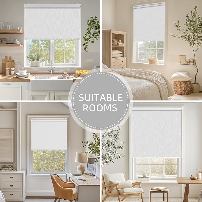 ChrisDowa Blackout Roller Shades for Windows, Striped Pattern Cordless Pull Down Door Blinds with Privacy, Thermal Insulated Window Shades for Living Room, Home and Office. White, 20" W x 72" H