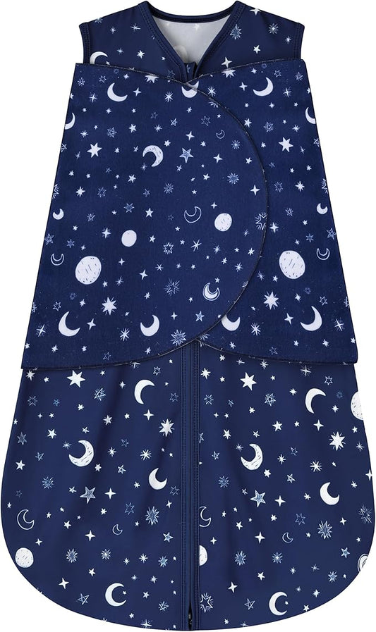 BSTOPPT Newborn Sleep Sack Baby Swaddle,Swaddle me 3-6 Month,3-Way Adjustable Wearable Blanket,100% Rayon Cotton Swaddling Sleeping Bag，TOG 0.5 (Starry Sky, 3-6 Months)