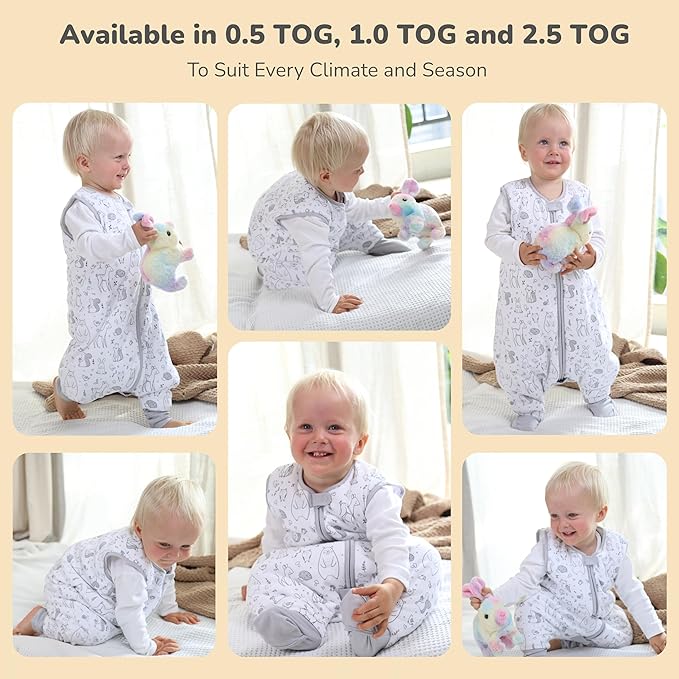 Mama Cheetah Toddler Sleep Sack with Feet 3T-4T, 0.5 TOG Organic Cotton Baby Wearable Blankets with Legs, Baby Sleeping Bag for Walkers, Early Walker Large