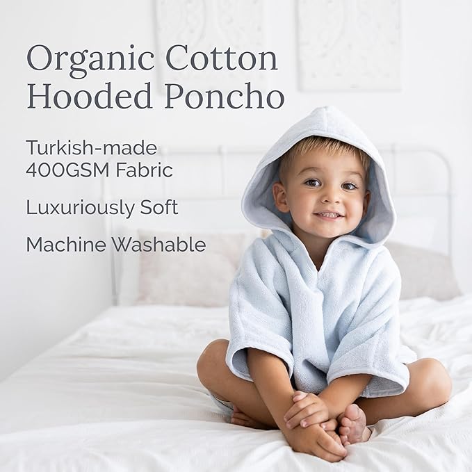 Natemia Hooded Towel Poncho – 100% Organic Cotton - Kids & Toddler Beach Towel with Hood - GOTS Certified - Gentle on Sensitive Skin - Cozy Swim & Bath Towel for Boys, Girls - Perfect Registry Gift