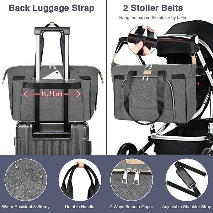 ITIEZY Diaper Bag Tote for Baby - Large Mommy Bag with Portable Changing Pad Pacifier Case, Hospital Bags Travel Baby Bag